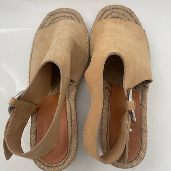 RAG & BONE Calla Dune Tan Suede Buckle Wedge Sandals Sz 37 / US 7-7.5 - Picture 7 of 16